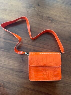 Orange Croc-Embossed Crossbody Bag